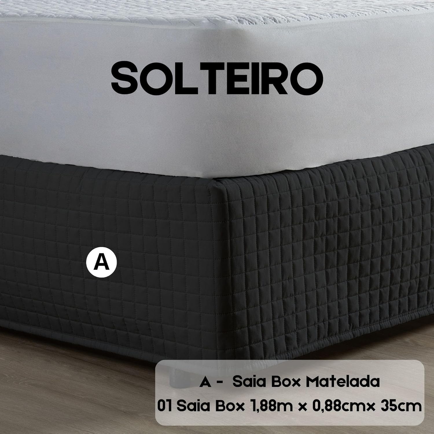 Saia Para Cama Box Matelada 150 Fios Quadriculada (CINZA, QUEEN)