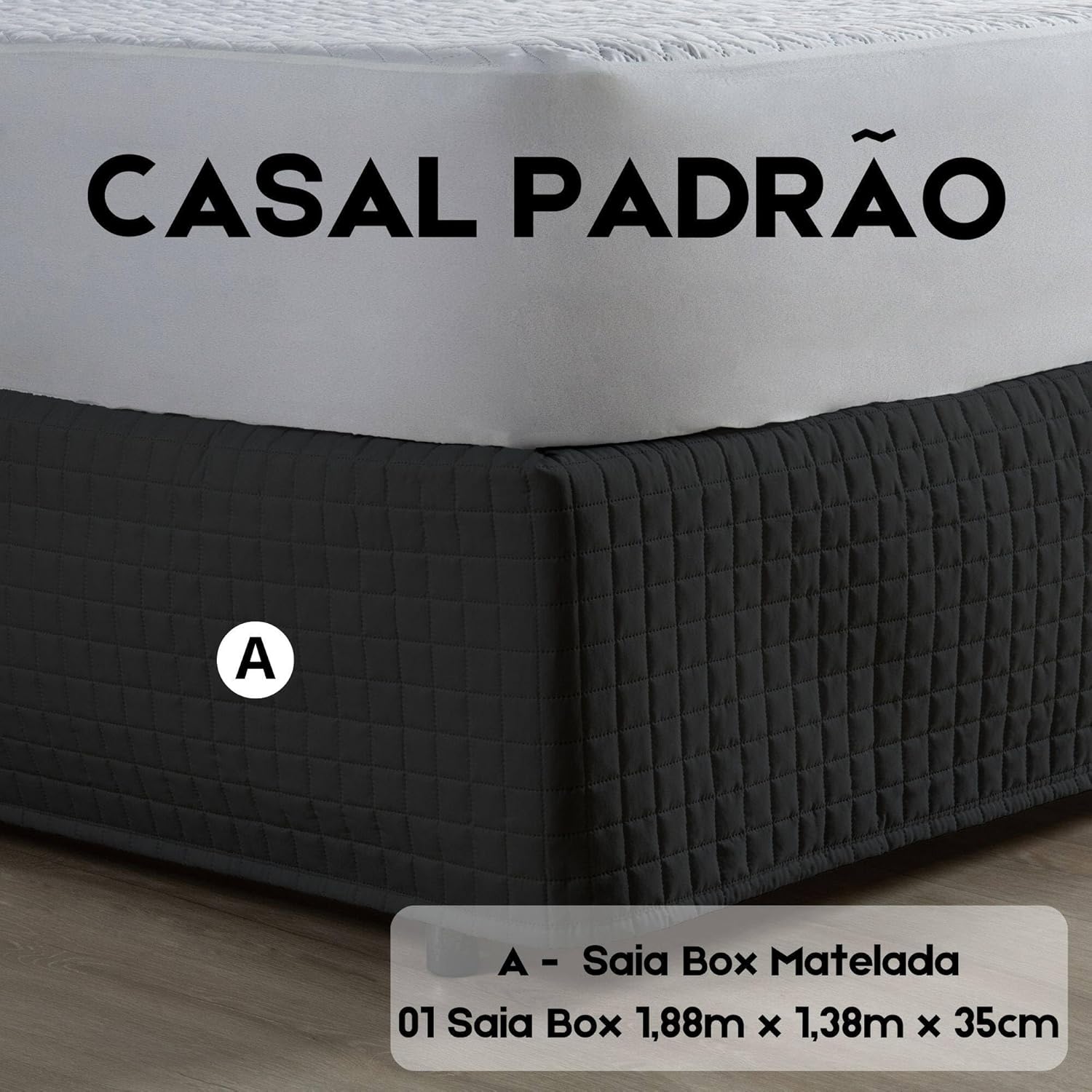 Saia Para Cama Box Matelada 150 Fios Quadriculada (CINZA, QUEEN)